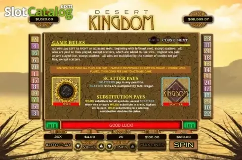 Rules. Desert Kingdom slot