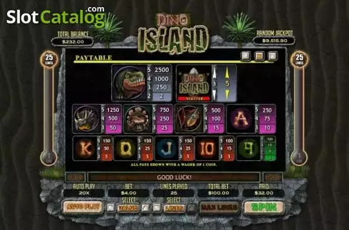 Paytable. Dino Island slot