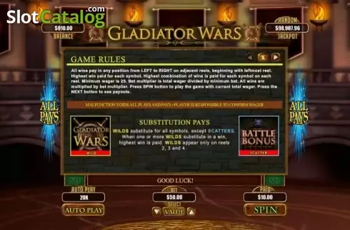 Rules. Gladiator Wars slot