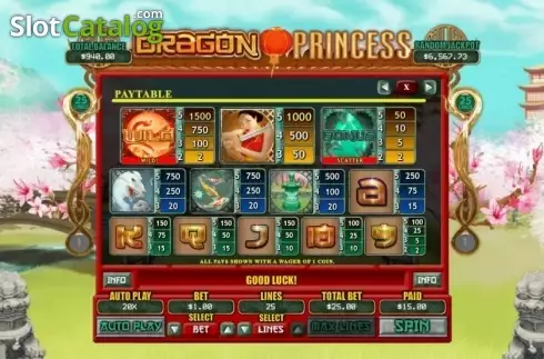 Paytable. Dragon Princess (RTG) slot
