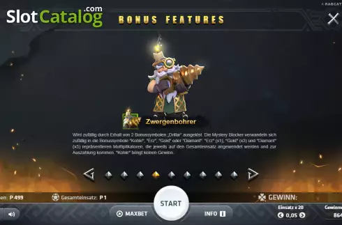 Bonus Features screen 2. Goldmine Megatracks slot