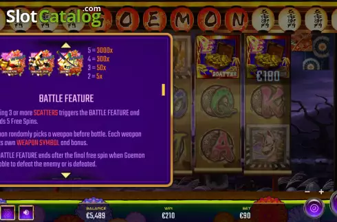 Battle feature screen. Ninja Hero Goemon slot