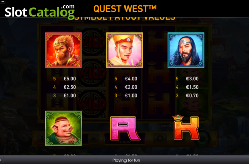 Paytable screen 1. Quest West slot