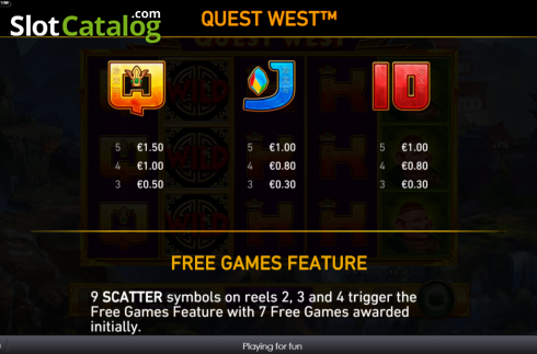 Paytable screen 2. Quest West slot