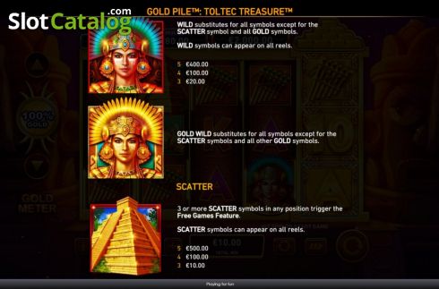 Symbols. Gold Pile Toltec Treasure slot