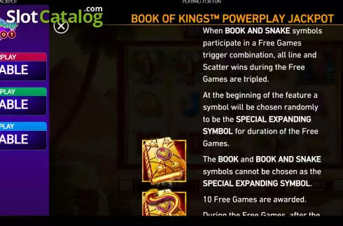 Game Rules screen. Book of Kings: Power Play slot