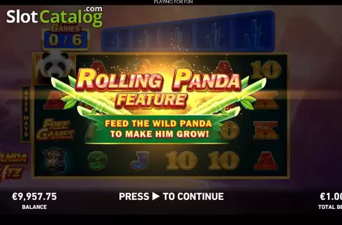 Free Spins screen. Panda Blitz slot