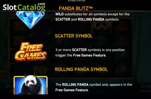 Game Rules screen. Panda Blitz slot
