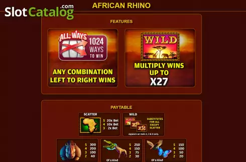 Special symbols screen. African Rhino slot