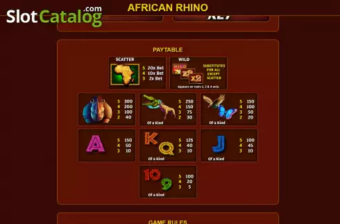 Paytable screen. African Rhino slot