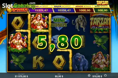 Win screen. Tarzan (Ready Play Gaming) slot