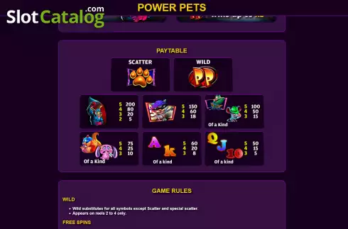 Paytable screen. Power Pets slot