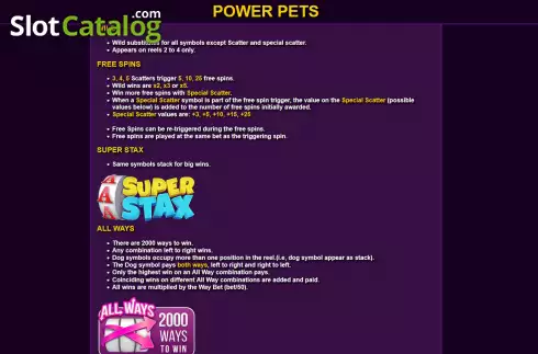 Features screen. Power Pets slot