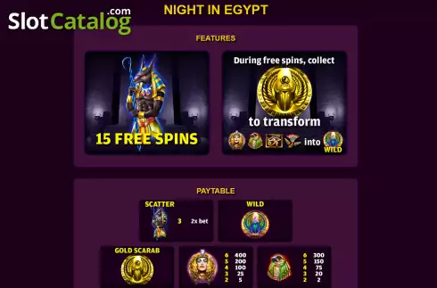 Special symbols screen. Night in Egypt slot