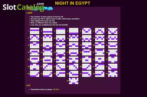 Paylines screen. Night in Egypt slot
