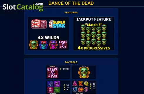Paytable screen. Dance of the Dead slot