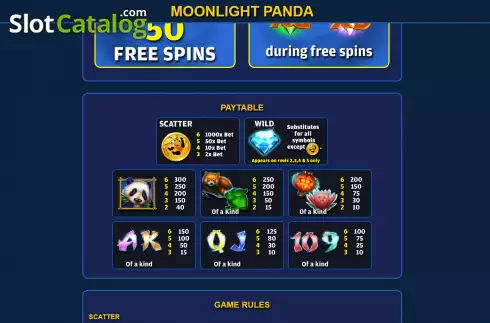 Paytable screen. Moonlight Panda slot