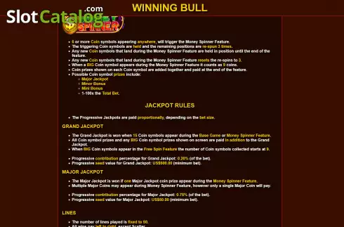 Jackpot screen. Winning Bull slot