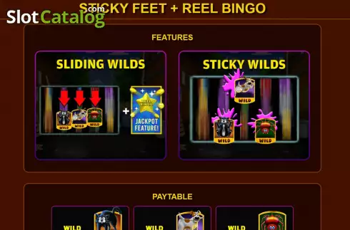 Game Features screen. Sticky Feet slot