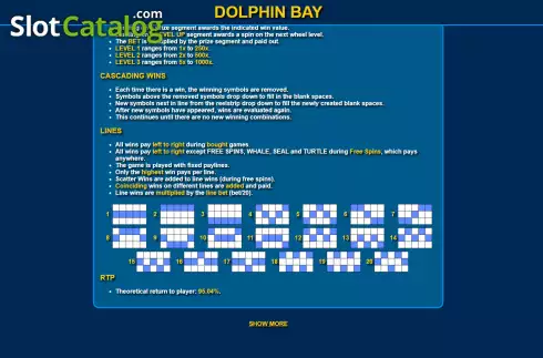 Paylines screen. Dolphin Bay slot