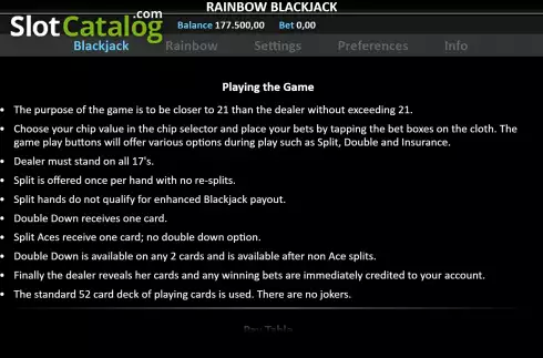 Skärmdump8. Rainbow Blackjack slot