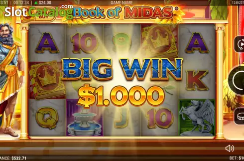 Big Win screen. Book of Midas (Realistic) slot