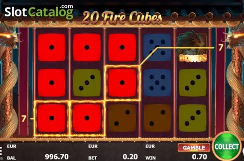 Win Screen. 20 Fire Cubes slot