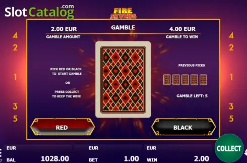 Gamble Risk Game Screen. Fire Sevens slot
