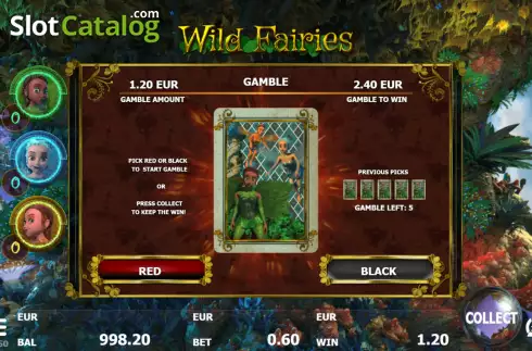 Risk Game screen. Wild Fairies (Red Panda) slot