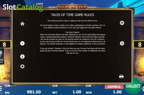 Free Spins screen. Tales of Time Egypt slot