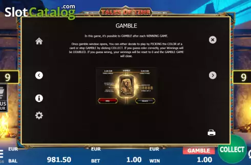 Gamble feature screen. Tales of Time Egypt slot