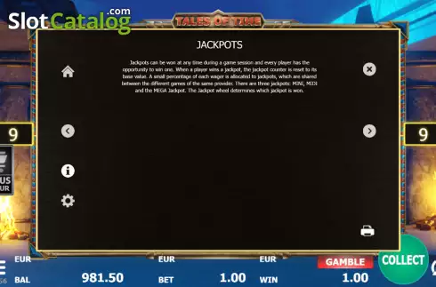 Jackpots screen. Tales of Time Egypt slot