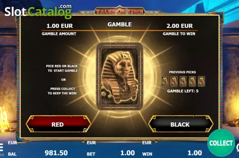 Risk Game screen. Tales of Time Egypt slot