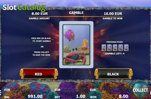 Risk Game screen. Reef PartyRed Panda slot