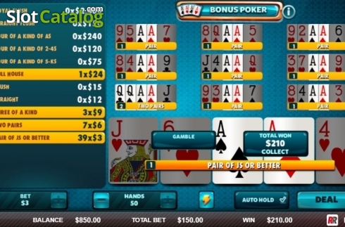 Ekran4. Bonus Poker (Red Rake) yuvası