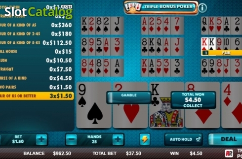Game Screen 2. Triple Bonus Poker (Red Rake) slot