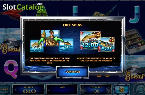 Free Spins Gameplay Screen. Big Size Fishin' slot
