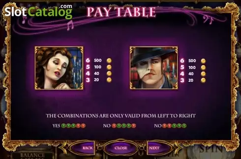 Paytable 3. The Secret of the Opera slot