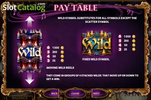 Paytable 6. The Secret of the Opera slot