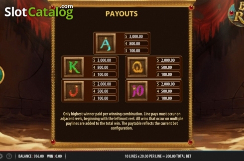 Paytable 2. Book of Relics slot