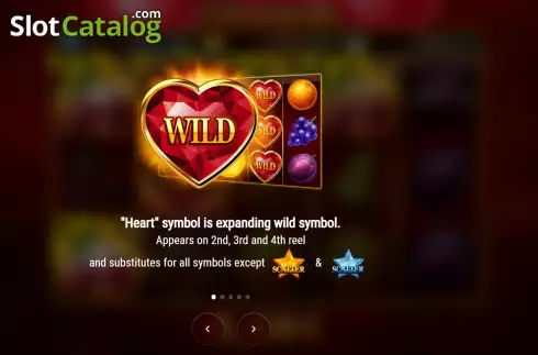 Game Features screen. 5 Wild Heart slot