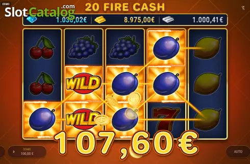 Win screen. 20 Fire Cash slot