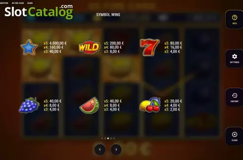 Paytable screen. 40 Fire Cash slot