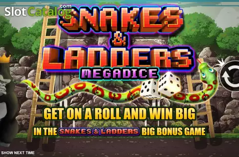 Start Screen. Snakes and Ladders Megadice slot