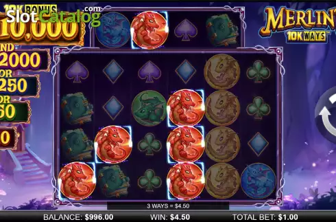 Win screen. Merlin’s 10K Ways slot