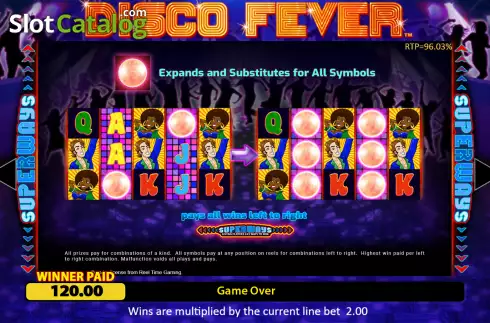 Special symbols screen. Disco Fever (Reel Time Gaming) slot