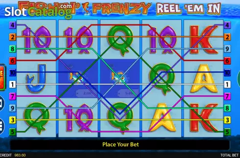 Game Screen. Fishin' Frenzy Reel 'Em In Fortune Play slot