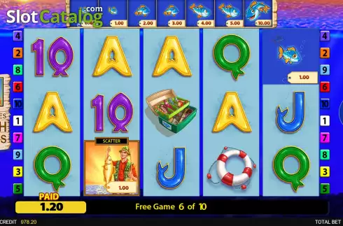 Free Spins Gameplay Screen. Fishin' Frenzy Reel 'Em In Fortune Play slot