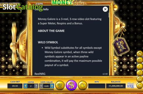 Game rules screen 2. Money Galore slot