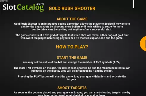 Game Rules screen. Gold Rush Shooter slot